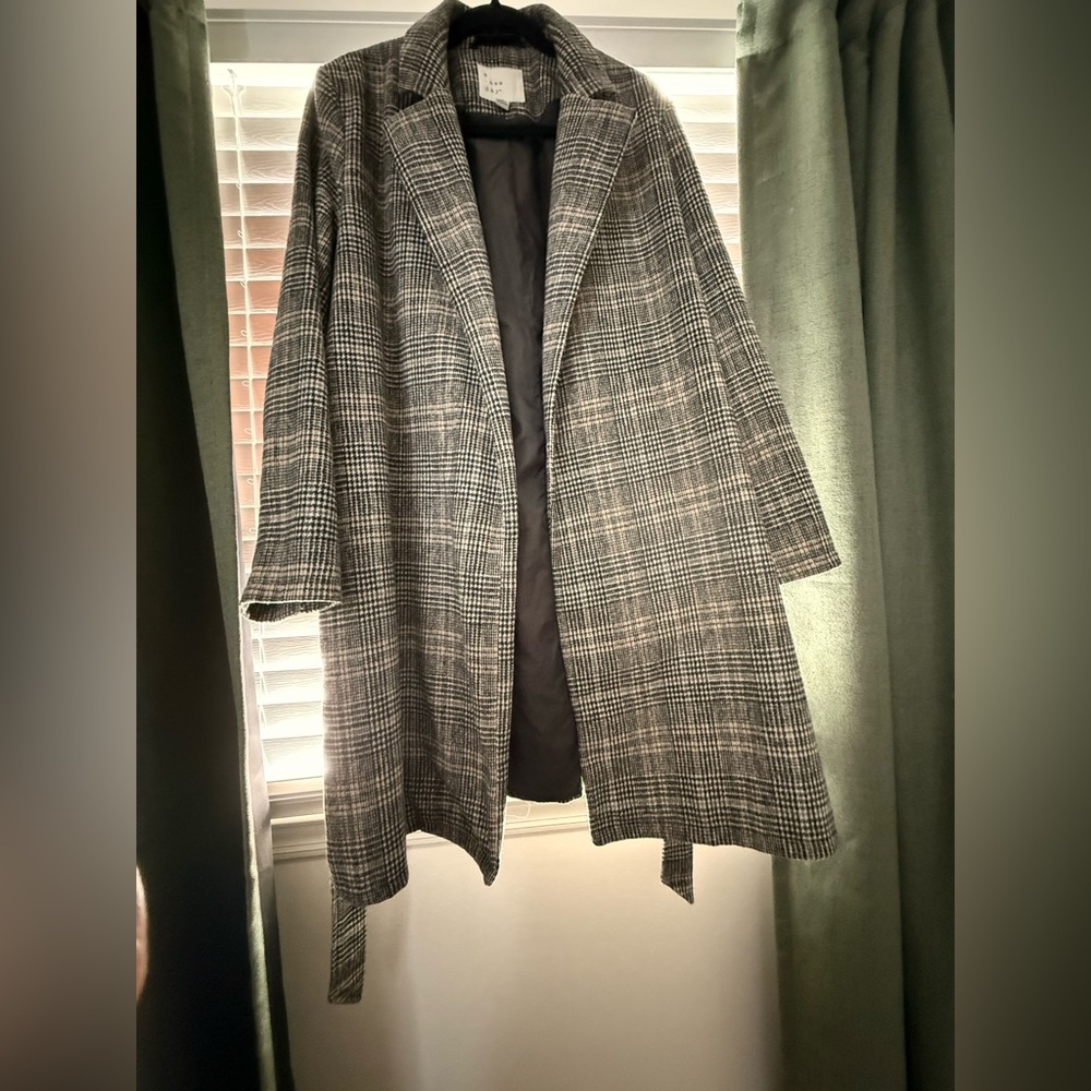 a new day Black and Gray Checkered Trench Coat